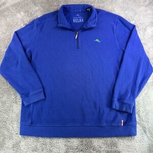 Tommy Bahama Relax Quarter 1/4 Zip Sweatshirt Mens 2XL Blue Pullover Cotton Logo